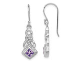 Sterling Silver Natural Square Amethyst Drop Dangle Earrings 